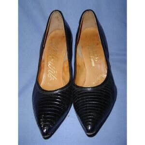 Vintage 1950's Joseph Larose Black Lizard Pumps Shoes 4.5 M